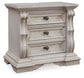 Andonhall King Upholstered Panel Bed with Mirrored Dresser and Nightstand