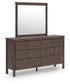 Cadmori Queen Upholstered Panel Bed, Dresser, Mirror, Chest and Nightstand