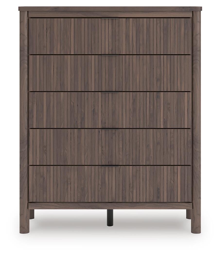 Cadmori Twin Upholstered Panel Bed, Dresser, Mirror, Chest and Nightstand