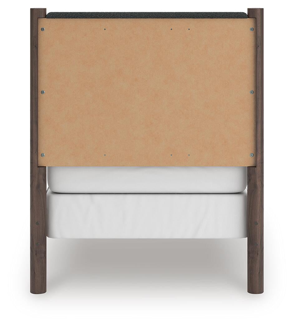 Pamytta Twin Upholstered Panel Bed, Dresser, Mirror and Nightstand
