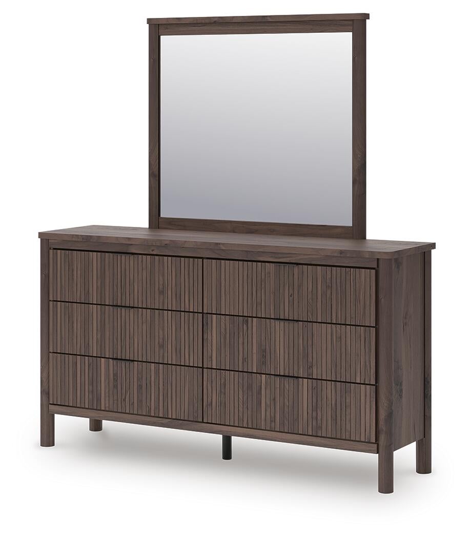 Cadmori Twin Upholstered Panel Bed, Dresser and Mirror