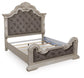 Andonhall California King Upholstered Panel Bed with Mirrored Dresser
