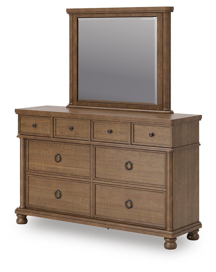 Chadworth King Poster Bed with Mirrored Dresser