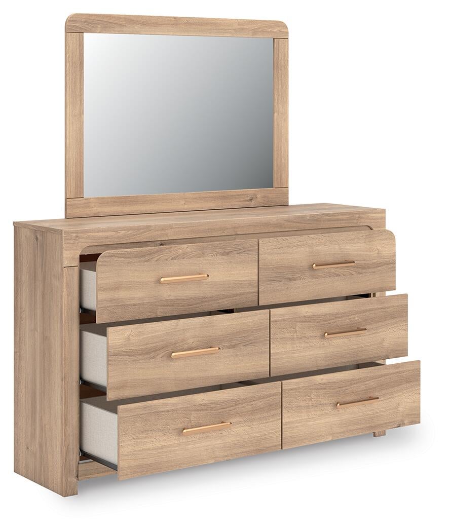 Kinlanni King Upholstered Platform Bed, Dresser, Mirror and Nightstand