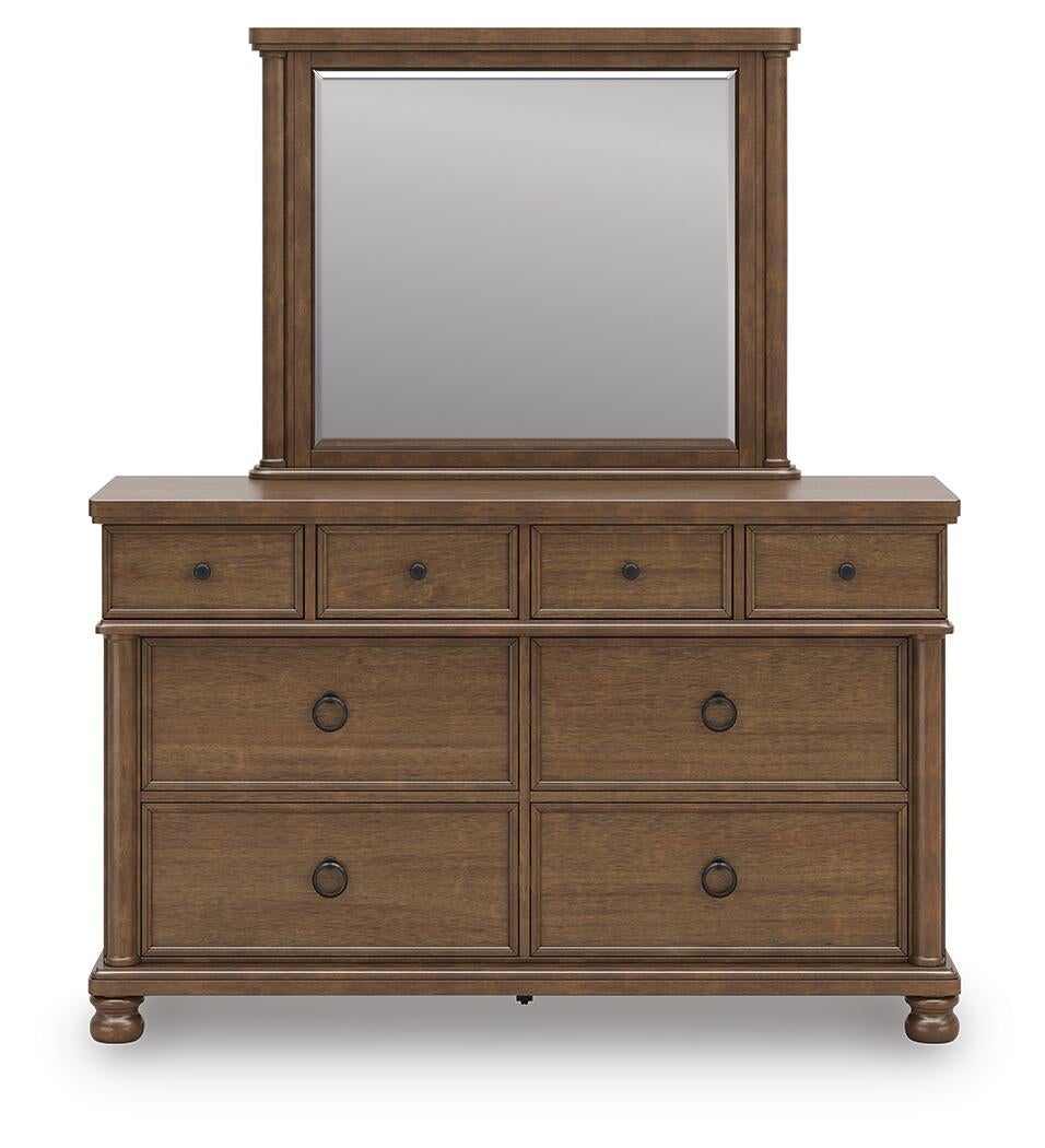 Chadworth Queen Poster Bed with Mirrored Dresser