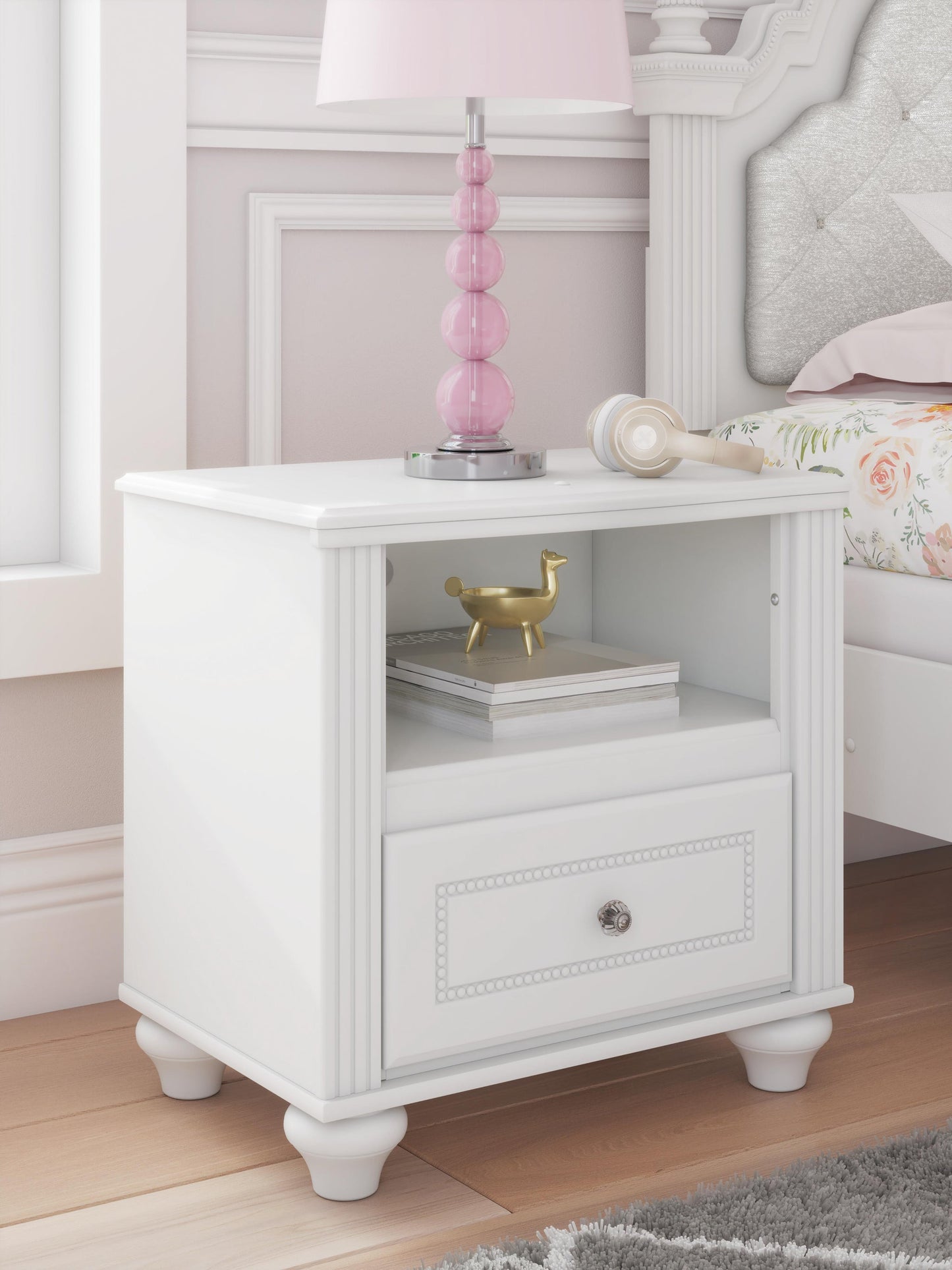 Maylilly Twin Upholstered Panel Bed, Dresser, Mirror and Nightstand